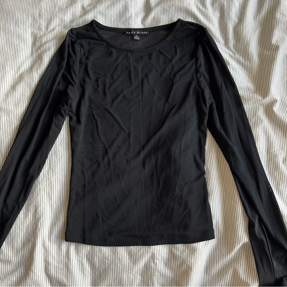 Haute Monde Small Black Mesh Long Sleeve Shirt